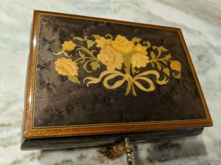 Vintage Italian Music Box Inlaid Wood Jewelry Box Italy