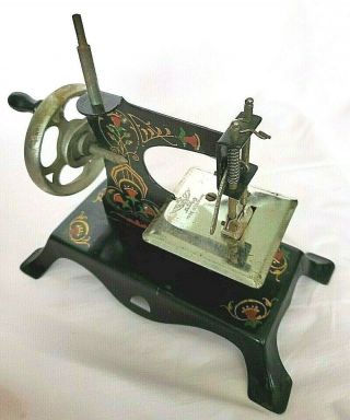 Casige Antique Mini Toy Sewing Machine Metal Hand Crank Germany Flower Eagle