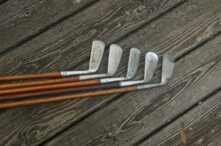 5 Antique Vintage Hickory Wood Shaft Clubs Typical As Found 3
