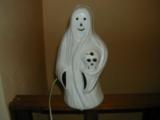 Vintage 13 " Ghost Holding A Skull Halloween Blow Mold Light.