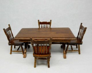 Vintage Reminiscence Trestle Dining Table & Chairs Dollhouse Miniature 1:12