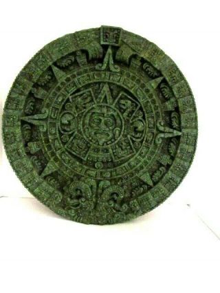 Vintage Wall Hanging Green Mixed Stone Aztec Mayan Calendar 11 1/2 "