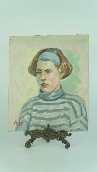 Good Vintage,  Mid Century Oil On Board Portrait Of A Young Lady.  Alan Matthews