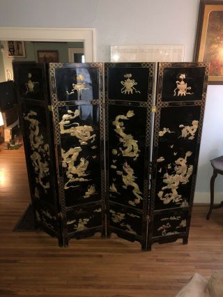 Massive Antique Chinese Carved Stone 4 Panel Floor Screen Room Divider Very Fine