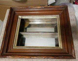 Vtg Antique ? Mirrored 2 Shelf Shadow Box Display Edge Wood Scallop Rectangle