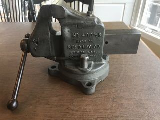 Antique Reed Mfg Co Erie Pa 403 1/2 R Bench Swivel Base Rotating 3.  5” Jaw Vise