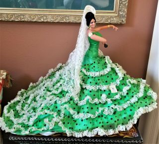 Near - Vintage Marin Chiclana 18 " Flamenco - Amazingly Huge Emerald Skirt