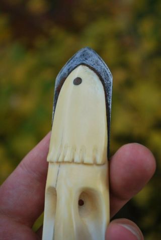 Antique Inuit Eskimo Carving Harpoon Totemic Hand - carved 5 