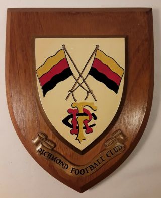 Vintage Wooden Richmond Football Club Rugby Union Wall Plaque Crest Flag Fc
