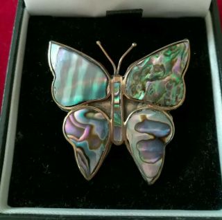 Vintage Jewellery Gorgeous Silver Mother Of Pearl Butterfly Brooch