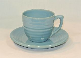 Vintage Bauer Pottery Ringware Light Blue Cup And Saucer Set