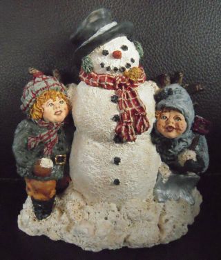 Vintage June Mckenna Snowman With Kids " Let It Snow " Figurine