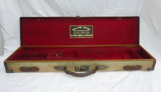 Antique Oak Lined Canvas Leather Brass Cornered Gun Case - William Evans