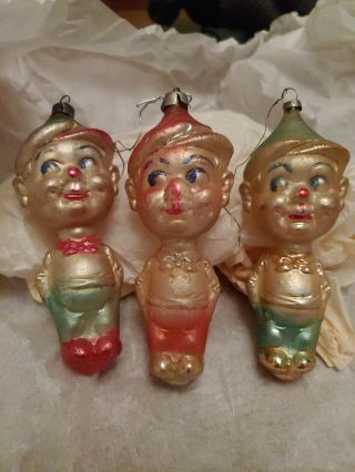 Antique German Mercury Glass 3 Elves Christmas Ornaments