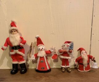 4 - Vintage Christmas Santa Claus Candle Trees Bell Stocking Chenille Japan Nr