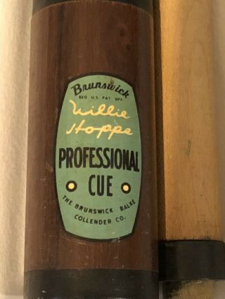 Brunswick Professional Willie Hoppe Vtge Antique Pool Cue 20 Ounce Two Piece