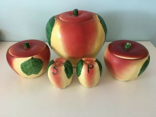 Hull Pottery - Vintage Blushing Apple Cookie Jar / Canister Set