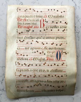 Antique Vellum Illuminated Manuscript Music Sheet Leaf Page 16th Century