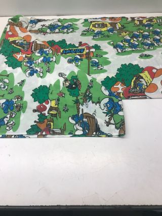 Vintage Smurfs Twin Flat Sheet Lawtex Fabric Crafts