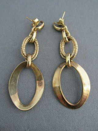 Vintage Italy Itaor Gold Wash Sterling Retro Chain Link Dangle Pierced Earrings