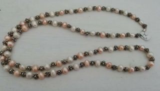Vintage Real Pearls And Silvertone Beads Long Necklace
