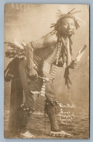 American Sioux Indian Real Bull Antique Real Photo Postcard Rppc