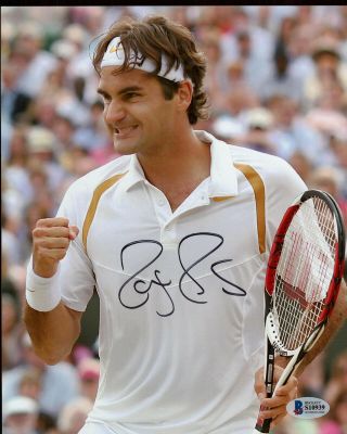 Roger Federer Signed 8x10 Photo Beckett Bas Tennis Us Open Wimbledon 1