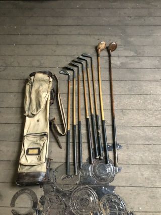 Antique Hickory Golf Clubs Stainless Play Set Inc Woods And Bag