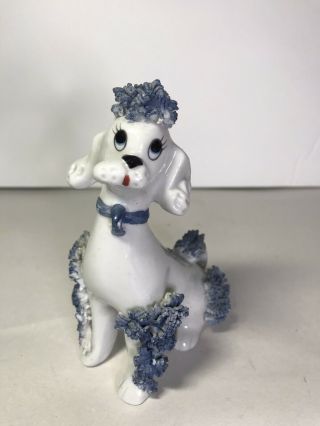 Vintage Spaghetti French Poodle W/ Collar Blue And White 4.  75” Tall,  Blue Eyes
