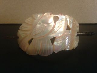 Vintage Hair Barrette Pin Mother Of Pearl (depicting 2 Birds)