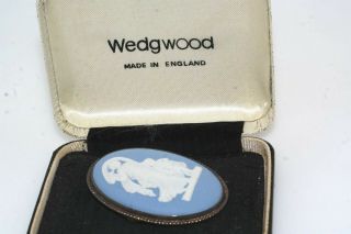 Vntg Wedgwood Blue White Cameo Mother & Child R 67 Sterling 2 " Pin Brooch W Box