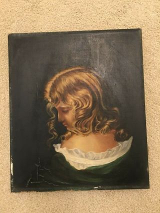 Antique 19th Century Portrait Moody Oil Painting Of A Girl