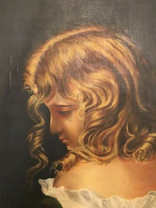 Antique 19th century Portrait Moody Oil Painting of a Girl 2