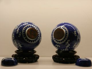 Antique Chinese 19th/20th C Near Pair Prunus Porcelain Ginger Jars On Stands.