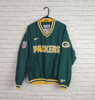 Vintage Reebok Green Bay Packers Nfl Lined Pullover Windbreaker Jacket Size M