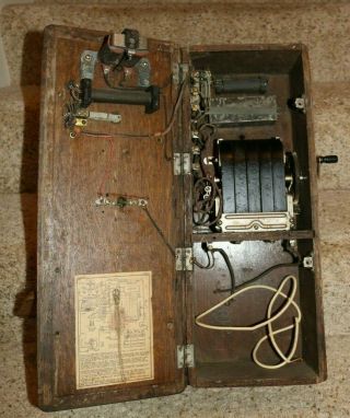 Antique Oak Crank Wall Telephone Phone Pre - 1940 May be an 1892 Western Electric 2