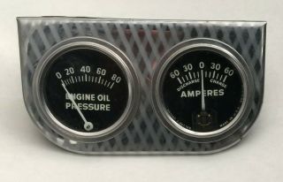 Vintage Dual Gauge Panel Oil / Amp Accessory Gauges From 60s