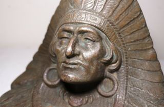 antique cast bronzed iron Figural Native American Indian Chief doorstop statue 3