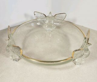 Vintage Round Bowl With Gold Trim,  3 Birds With Their Wings Spread