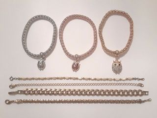 Gold Tone Chain Bracelets.  Vintage Avon 8 1/2 ".  Metal Rope With Rhinestone Owl.