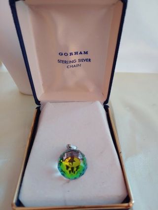 Vintage Gorham Sterling Silver Chain With Aurora Borealis Ball Pendant