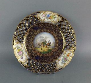 Antique Sevres Porcelain Hand Painted Reticulated Plate With Military Scene 1823