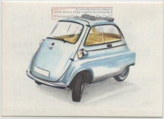 1960s Bmw Isetta Micro Bubble Car Automobile Vintage Ad Card