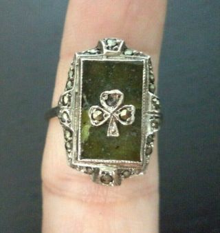 Stunning Vintage Estate Signed Sterling Silver Irish Stone Sz 8 Ring G858a