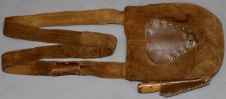 Vintage Suede Leather Hunting Pouch With Knife 2