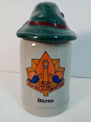 Beer Stein 5th Us Army Artillery Group Hat Lid Buren First To Battle German Vtg