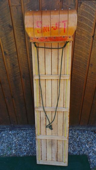 Antique Wooden Toboggan 58 " Long By 13 " Wide Signed Snojet