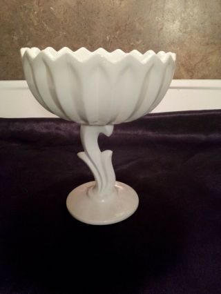 Vintage Heavy White Milk Glass Water Lily Vase Compote Candy Dish