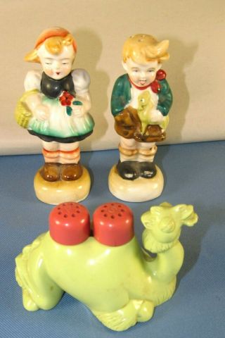Vintage Occupied Japan Boy - Girl Salt Pepper Shakers,  Camel S&p,  Figurine Figures