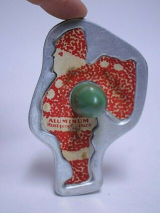 Vintage Aluminum Santa Claus Cookie Cutter W/ Paper Label Green Handle